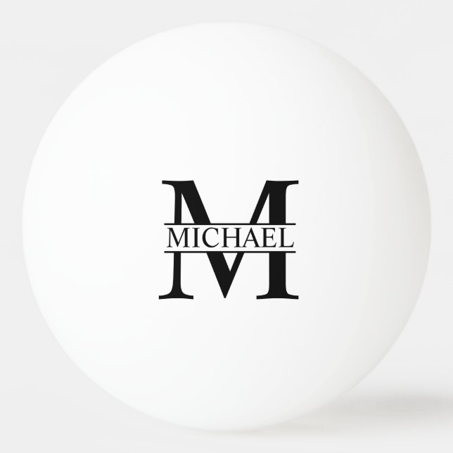 Black and White Personalised Monogram and Name Pin Ping Pong Ball (Front)