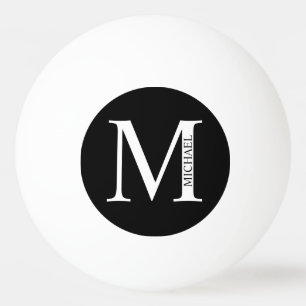 Black and White Personalised Monogram and Name Pin Ping Pong Ball
