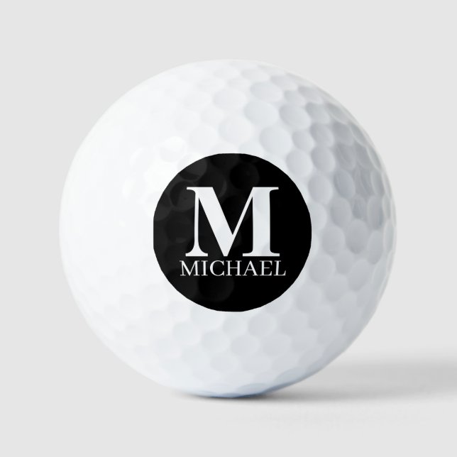 Black and White Personalised Monogram Golf Balls (Front)
