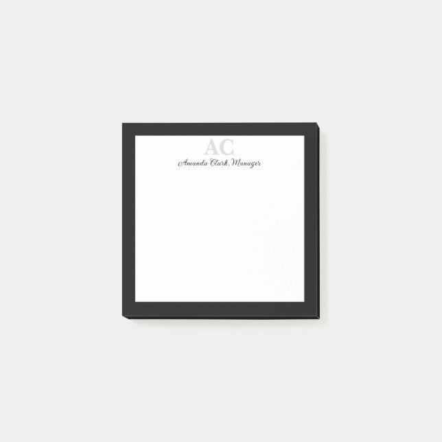 Black and White Personalised Monogram Name  Post-it Notes (Front)