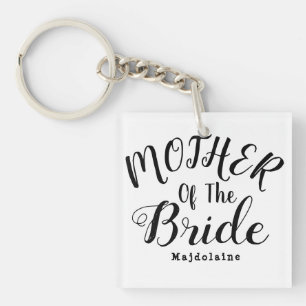 Black and white Personalised mother of the bride B Key Ring