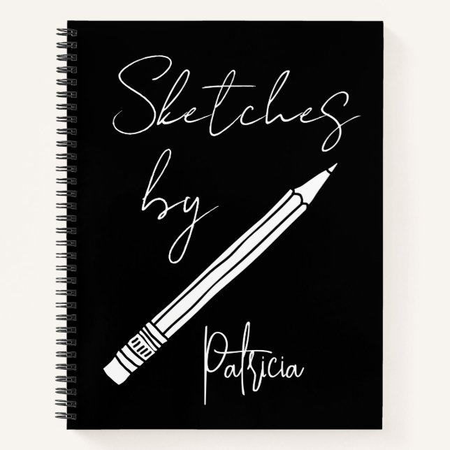 Black And White Personalised Name Artist Sketch Notebook (Front)