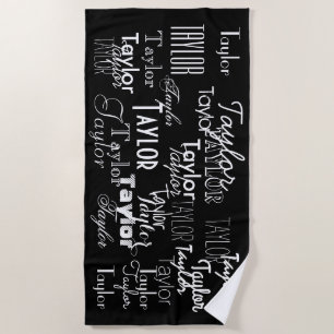 Black and White Personalised Name Beach Towel