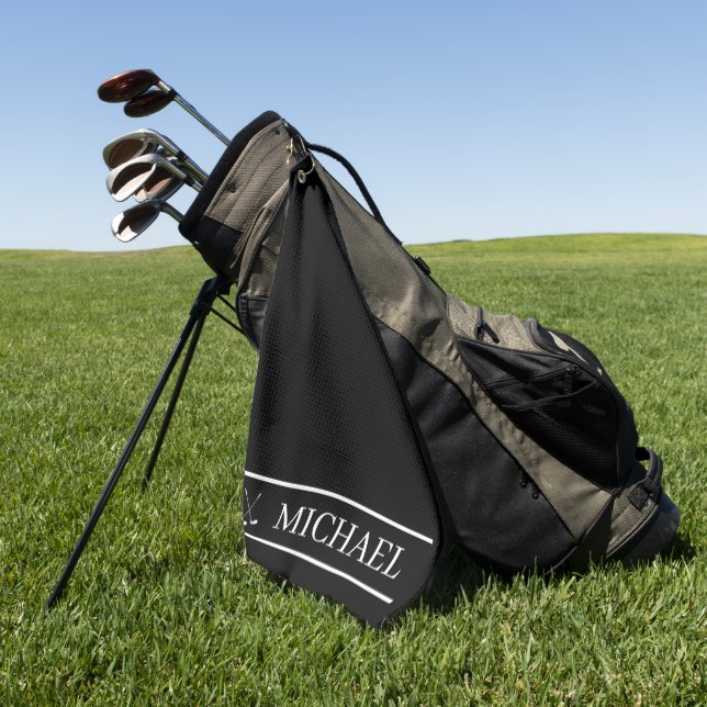 Black And White Personalised Name Golf Towel (Green)