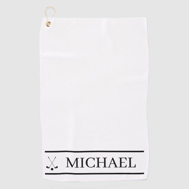Black And White Personalised Name Golf Towel (Front)