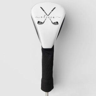 Black And White Personalised Name stylish Golf Head Cover