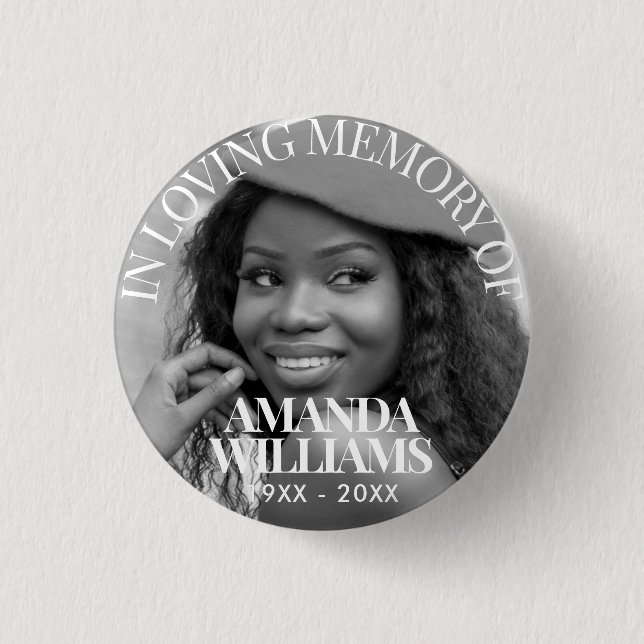 Black and White | Personalised Photo Memorial 3 Cm Round Badge (Front)