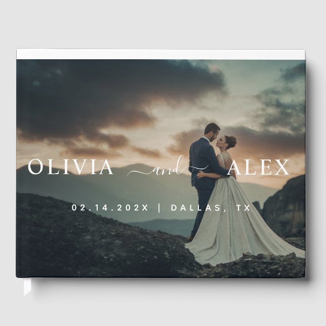 Black and White Personalised Wedding Photo  Guest Book (Front)