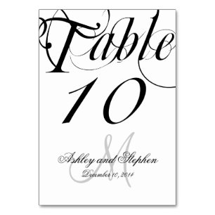 Black and White Personalised Wedding Table Number