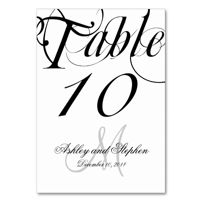 Black and White Personalised Wedding Table Number (Front)