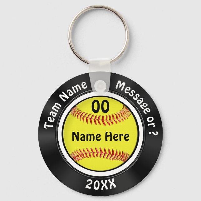 Black and White Personalized Softball Party Favors Key Ring (Front)