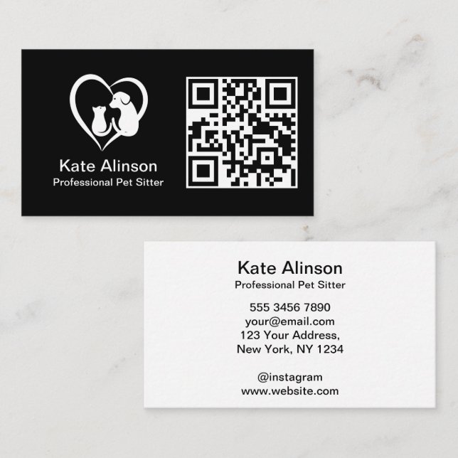 Black and White Pet Sitter Business Card (Front/Back)