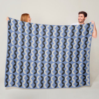 Black and white petals stripes on blue fleece blanket