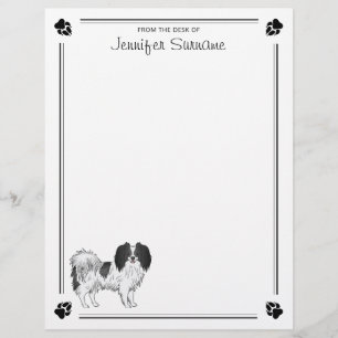 Black And White Phalène Cartoon Dog With Your Text Custom Letterhead