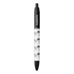 Black And White Phalène Cute Dogs With Custom Name Ink Pen