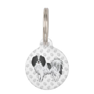 Black And White Phalène Dog Standing And Grey Paws Pet Tag
