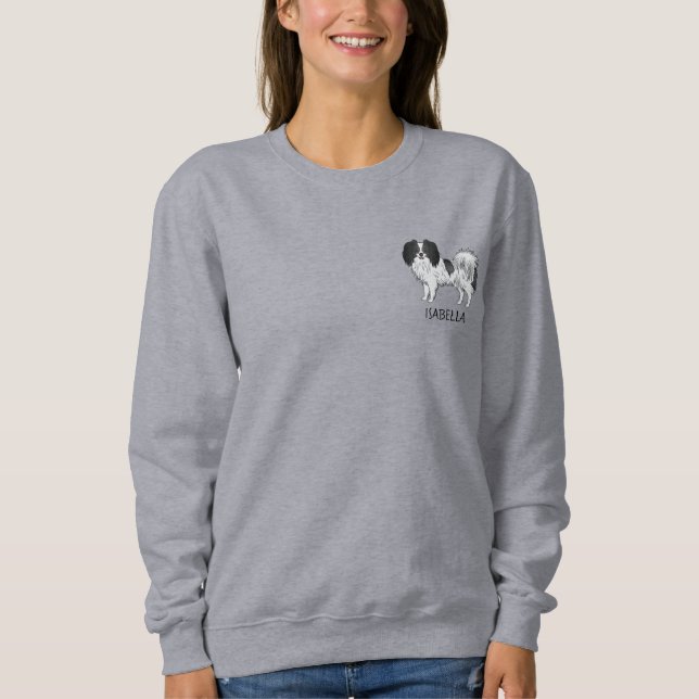 Black And White Phalène With Personalised Pet Name Sweatshirt (Front)