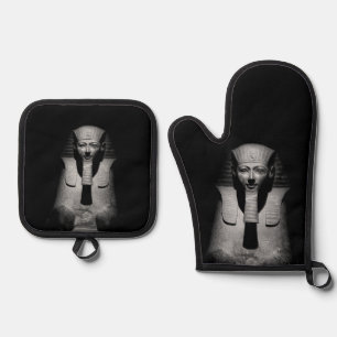 Black and white pharaoh king oven mitt & pot holder set