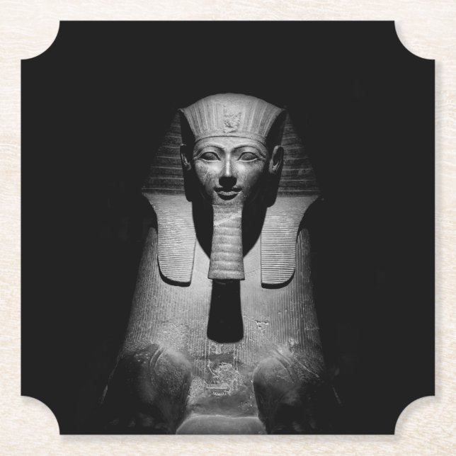 Black and white pharaoh king paper coaster (Front)