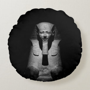 Black and White Pharaoh King Photograph Round Cushion