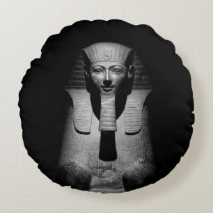 Black and White Pharaoh King Photograph Round Cushion