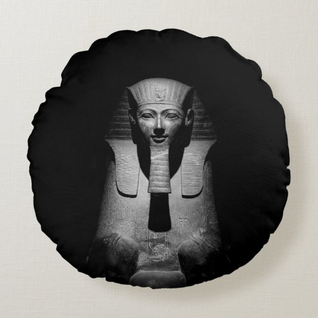Black and white pharaoh king round cushion (Front)