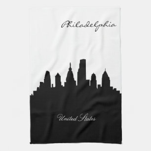 Black and White Philadelphia Skyline Tea Towel