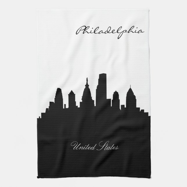 Black and White Philadelphia Skyline Tea Towel (Vertical)
