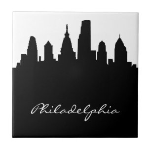 Black and White Philadelphia Skyline Tile
