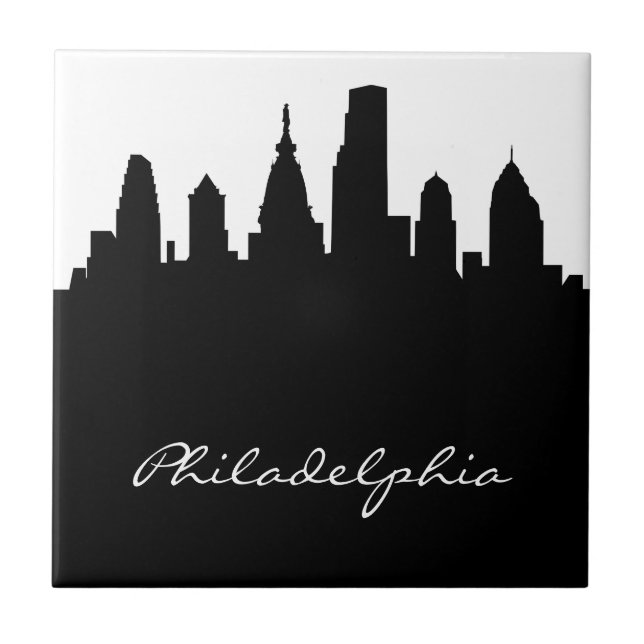 Black and White Philadelphia Skyline Tile (Front)