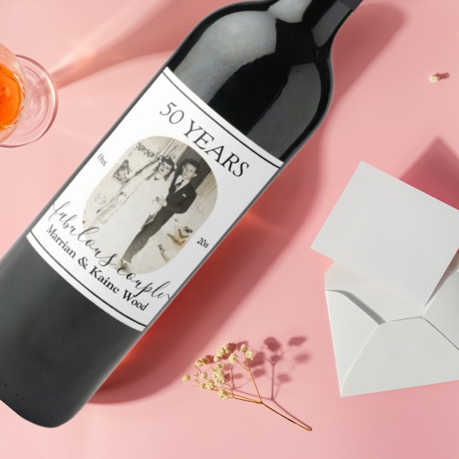 Black and White Photo 50th Anniversary Wedding  Wine Label (Creator Uploaded)