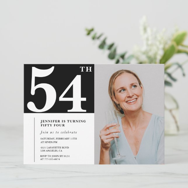 Black and White Photo 54th birthday Invitations  (Standing Front)