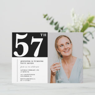Black and White Photo 57th birthday Invitations 