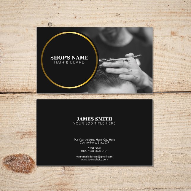 Black and White Photo | Black Gold Frame Business Card (Creator Uploaded)