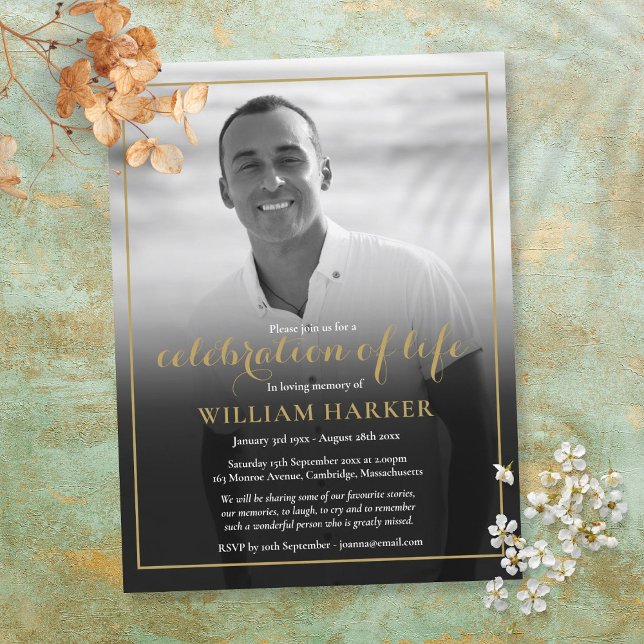 Black and White Photo Celebration of Life Funeral  Announcement Postcard (Creator Uploaded)