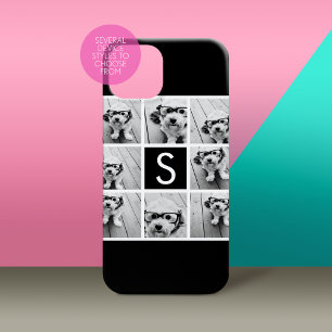Black and White Photo Collage Custom Monogram iPhone 16 Case