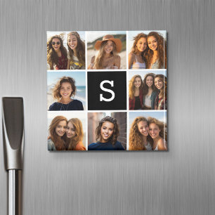 Black and White Photo Collage Custom Monogram Magnet