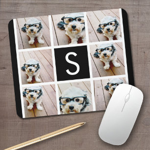 Black and White Photo Collage Custom Monogram Mouse Mat