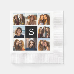 Black and White Photo Collage Custom Monogram Napkin