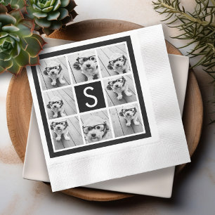 Black and White Photo Collage Custom Monogram Napkin