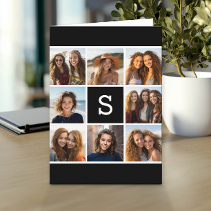 Black and White Photo Collage Custom Monogram Note Card