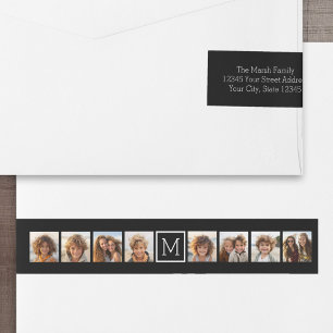 Black and White Photo Collage Custom Monogram Wraparound Address Label