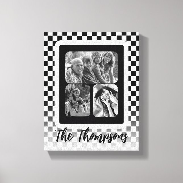 Black and White Photo Collage Family name Canvas Print (Front)