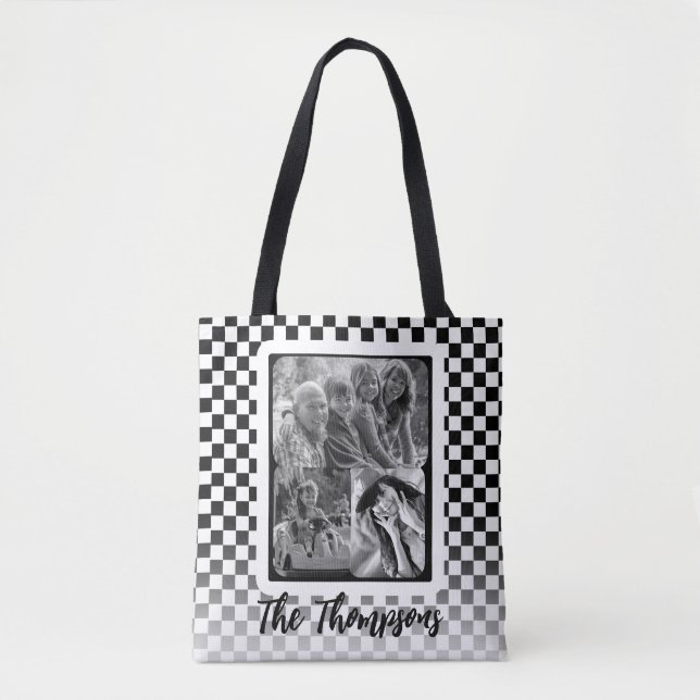 Black and White Photo Collage Family name Tote Bag (Front)