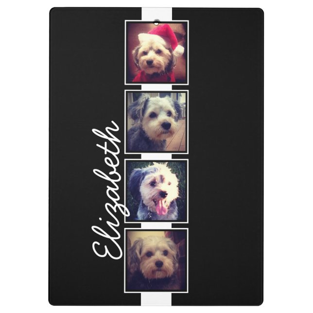 Black and White Photo Collage Squares Personalised Clipboard (Back)