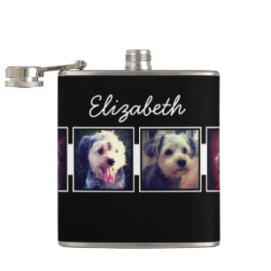 Black and White Photo Collage Squares Personalised Hip Flask
