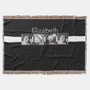 Black and White Photo Collage Squares Personalised Throw Blanket