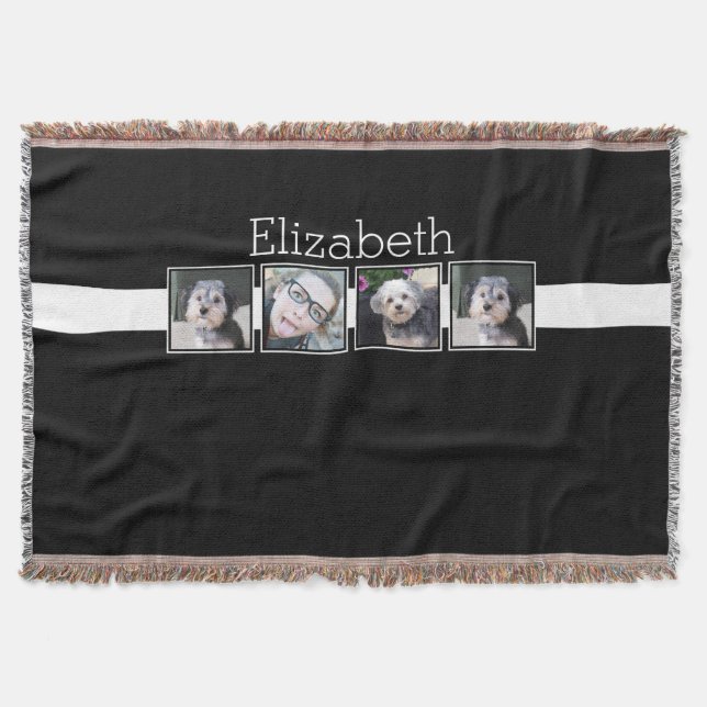Black and White Photo Collage Squares Personalised Throw Blanket (Front)
