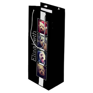 Black and White Photo Collage Squares Personalised Wine Gift Bag