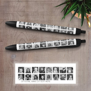 Black and White Photo Collage with up to 16 Photos Blue Ink Pen